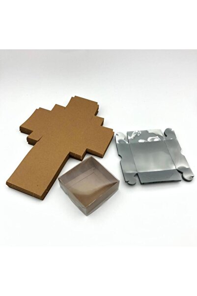 Armada 100 Adet Asetat Kapaklı Karton Kutu Kraft ( En: 8 cm, Boy: 8 cm, Yükse...