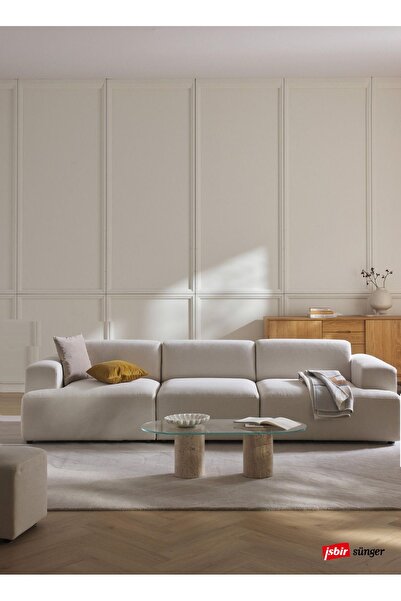 Mobilya Depom Mode Sofesta Üçlü Kanepe 3 Modül Kırık Beyaz Keten 01 Kumaş (Da...