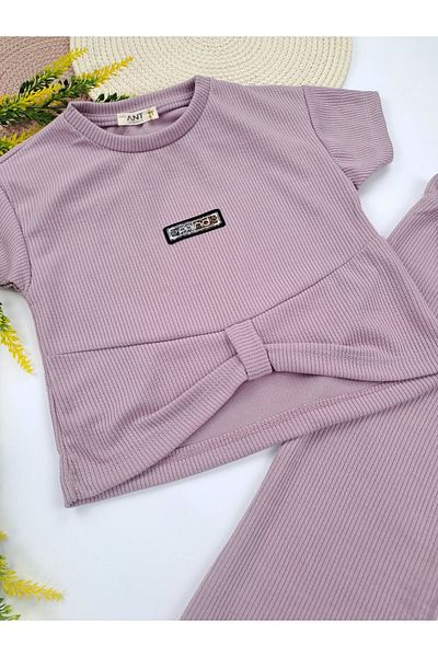 Butik Corduroy Crop Top and Emblem Summer Trousers for Girls - Purple Pink Color Options