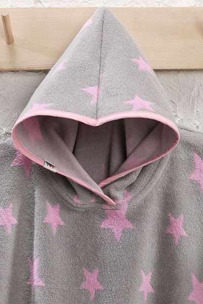 Salvia Dione | 100% Cotton| Knitting| Girl-boy Poncho| Bathrobe| Grey-pink| Luca