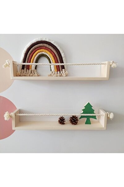 Genel Markalar Klasik Ahşap Halatlı Kitaplık Raf Montessori Kitaplık 60 cm-1 ...