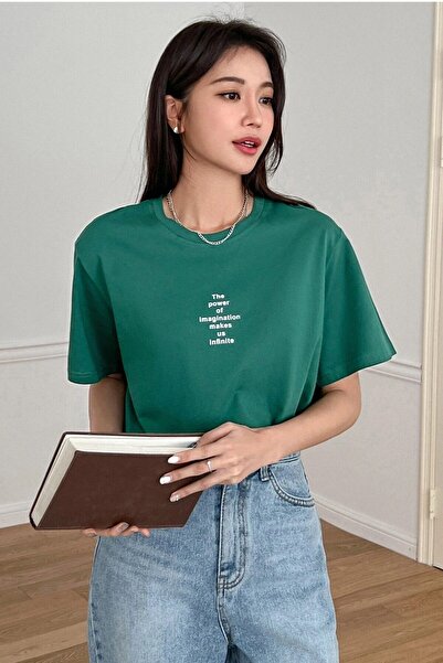 Boi Unisex Crew Neck Printed Oversize T-Shirt - Ασπρόμαυρο, The Power Printed