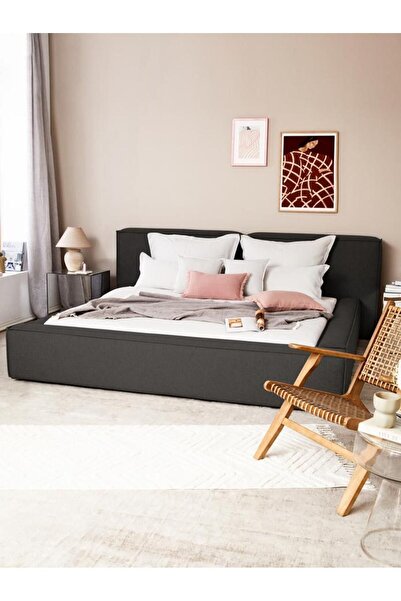 Mobilya Depom Mode Soft 180 Cm. Döşemeli 2 Kişilik Baza Başlık Set Koyu Antra...