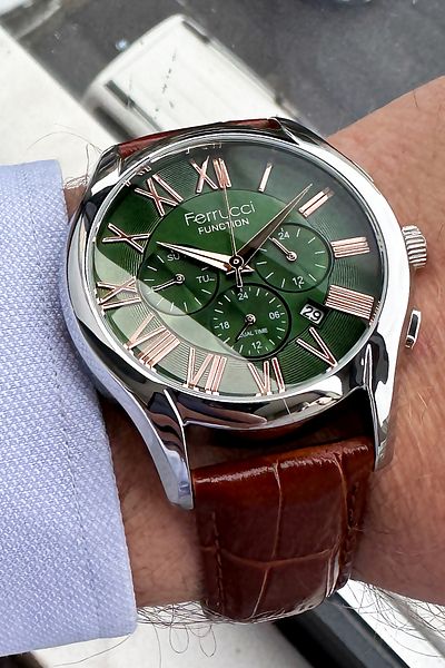 Ferrucci Men's Green Colored 3 ATM Waterproof Leather Cord Bracelet with Gift Agr25
