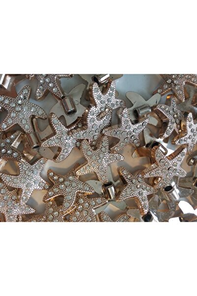 Armada 2 Adet Kristal Taşlı Deniz Yıldızı Kulplu Akrilik Düğme Gold Rose (En: 3cm,Boy:3 cm,Yükseklik:1 cm)