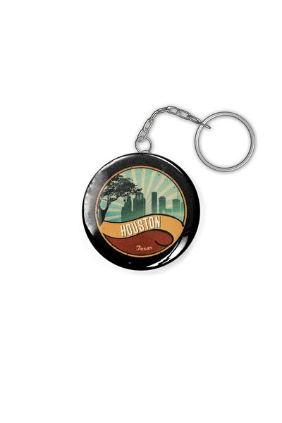 Fizello Houston City Skyline Texas Retro Design Vintage 80s Keychain