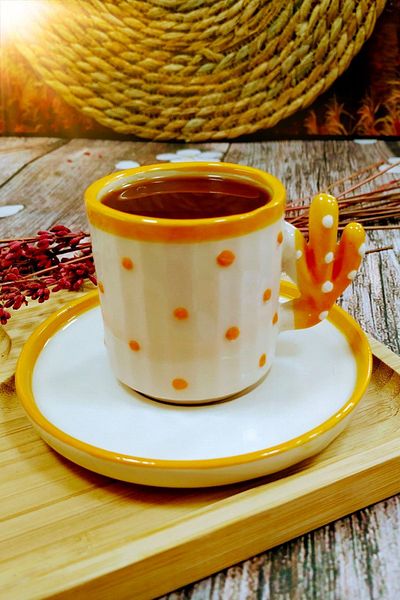Otogar Çini Cactus Cup Set for 2 People - Turkish Coffee Espresso Cup 90 ml