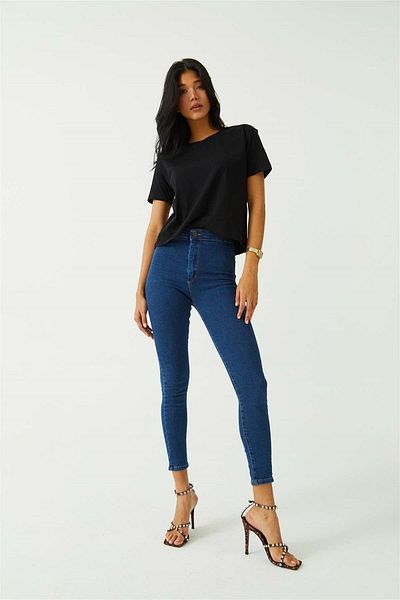 Harmony Pantaloni skinny cu talie înaltă, albastru închis, cu buzunare în față