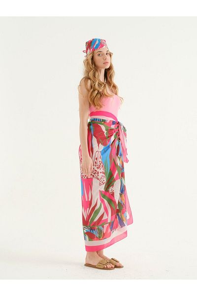 BROWN SARTO Mixed Patterned Pink Pareo