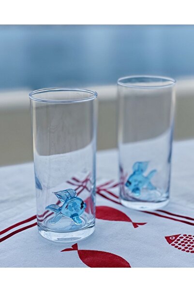 Minizooistanbul El Yapımı Cam Mavi Balıklı 6’lı Bardak Seti