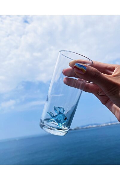 Minizooistanbul El Yapımı Cam Mavi Balıklı 6’lı Bardak Seti