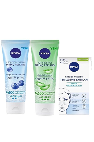 NIVEA Pirinç Peelingi 75 ml + Arındırıcı Pirinç Peelingi 75 ml + Siyah Nokta Temizleme Bantları