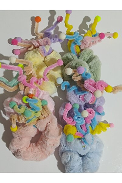 Zehra Aksesuar Tüylü ponponlu anten figürlü peluş lastikli simit toka