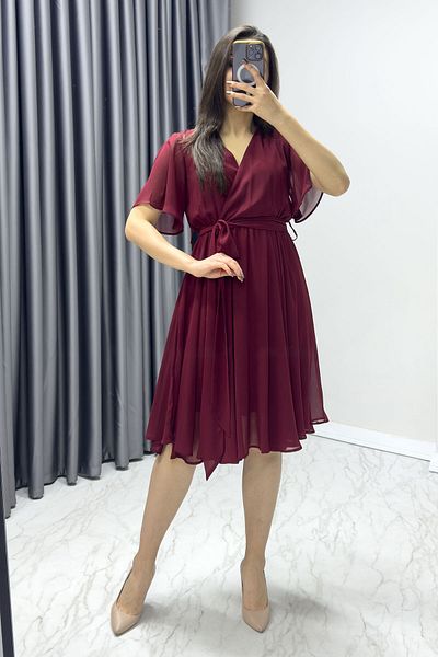 zks grup tekstil Φόρεμα σιφόν με φουσκωτό μπορντό Plus Size