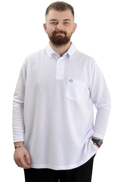 ModeXL Ανδρικό φούτερ - Mode XL, Polo λαιμόκοψη, μακρυμάνικο, WAFFLE 23449 Λευκό