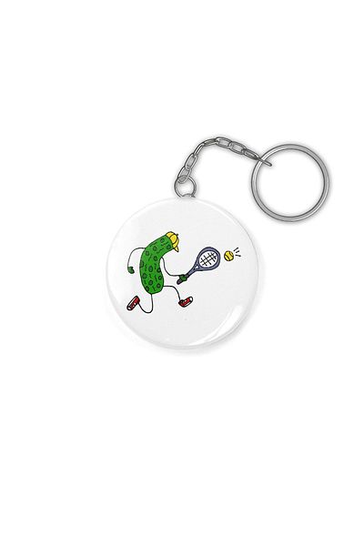 Fizello Funny Cute Pickle Playing Tennis Art Keychain