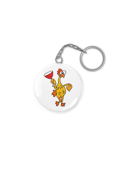 Fizello Funny Cute Rubber Chicken Dancing With Red Wine Glass Keychain