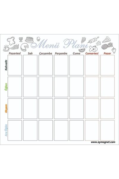 AYMAGNET Hafalık Menü Magnet Planlayıcı , Katlanabilir Silinebilir Mıknatıslı Yazı Panosu + 2 Kalem