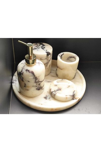 Polen Stone Violet Marble 5 Piece Bathroom Set