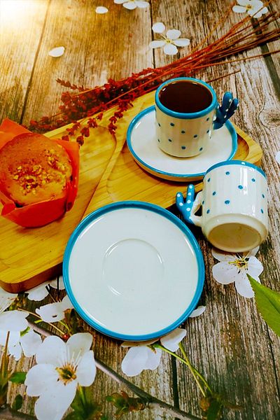 Otogar Çini Handmade Turkish Coffee Espresso Gift Cup 90 Ml 2-Person Cup Set