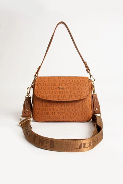 Just Polo حقيبة كتف نسائية منقوشة بحزام عمودي مكونة من 3 أقسام بلون أسمر 2184MH