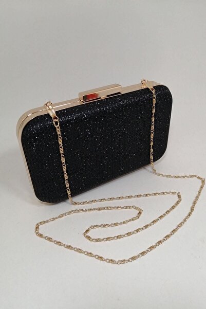 PARKTAN Siyah Simli Abiye Clutch Portföy Çanta