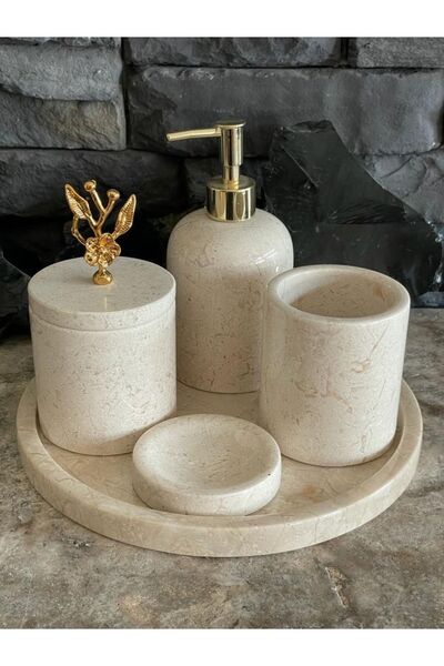 Polen Stone Bej Mermer 5'li Banyo Seti