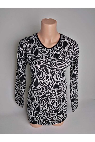 YAŞAR TRİKO Kadın Siyah Bej V Yaka Uzun Kollu Yanları Yırtmaçlı Yazlık Viskon...