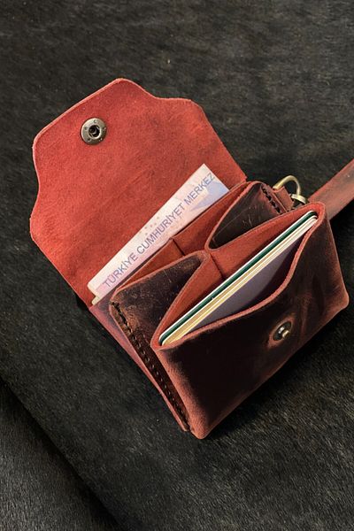 MAT Deri 3 Compartment Minimal Genuine Leather Women's Wallet - with Coin Card and Cash Strap