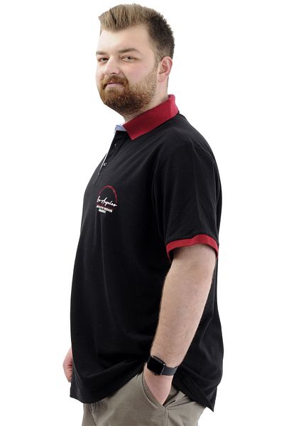 ModeXL Tricou pentru bărbați cu guler polo brodat de mărime mare - LOS ANGELES U24331 negru
