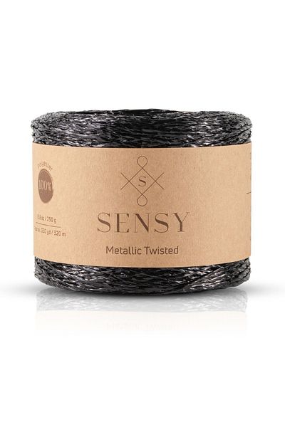 SENSY Ață metalică cu sclipici Premium 320 M Geantă strălucitoare Ață tricotată din rafie Ață rochie de seară răsucită metalică 250gr Negru