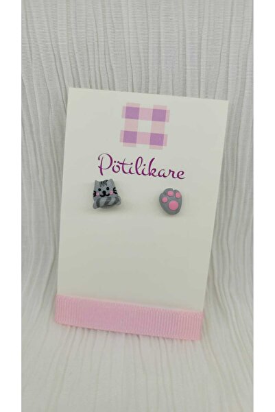PÖTİLİKARE Polymer Clay Earrings - Cat and Paw Figure