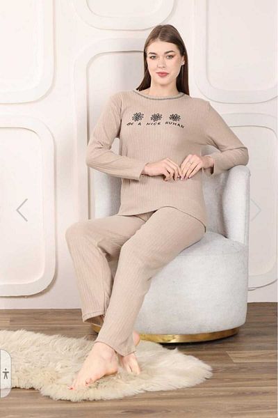Freeista Milk Coffee Pajama Set Ribbed Printed