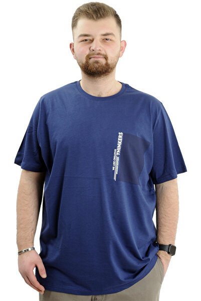 ModeXL Ανδρικό μπλουζάκι Indigo - Λαιμόκοψη, Μεγάλο Μέγεθος, Εκτύπωση - THINKERS U24043