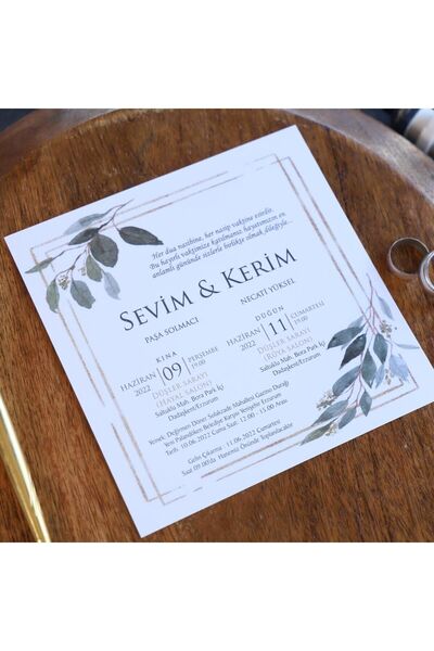 Pixel Davetiye Davetiye 100 Adet - 2025 Yeni Model- Yeşil Düğün - Nişan - Nikah - Sünnet - Kına Davetiyesi