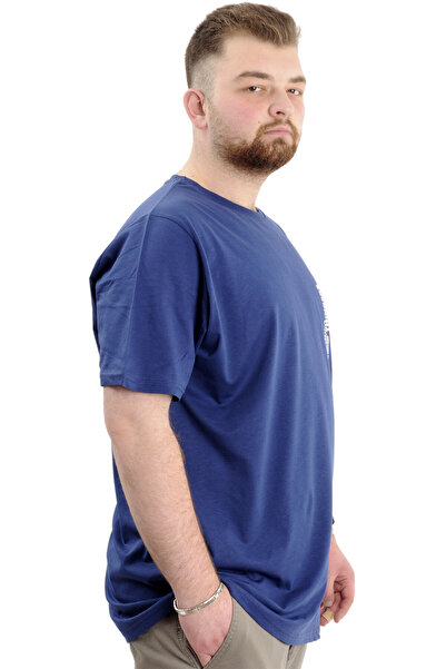 ModeXL Ανδρικό μπλουζάκι Indigo - Λαιμόκοψη, Μεγάλο Μέγεθος, Εκτύπωση - THINKERS U24043