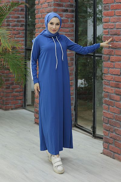 Moka Shopin Indigo Hooded and Stripe Detailed Dress - 10005.1778.