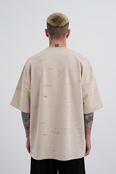 Machinist Ανδρικό μπλουζάκι Oversize ανοιχτό μπεζ - Εκτυπωμένο χάρτη