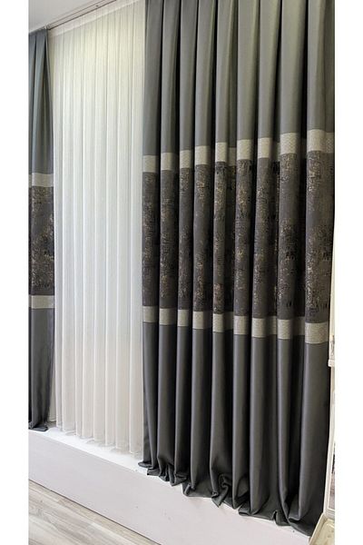 Fon Dünyası Panel Background Curtain Anthracite Gold
