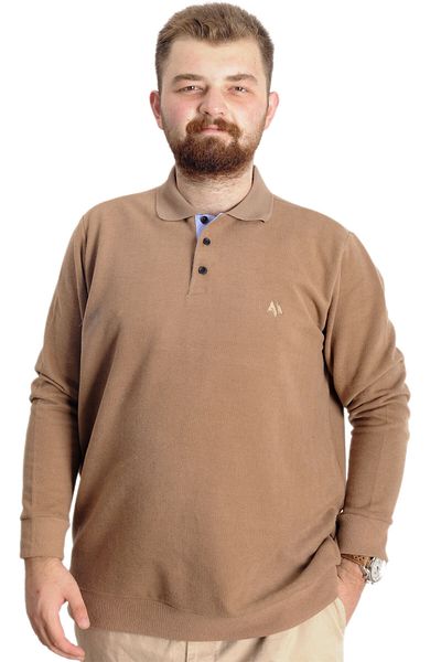 ModeXL Ανδρικό Polo Sweat - Μεγάλο Μέγεθος, Κέντημα Θεσσαλονίκης, Καφές με Γάλα 20440