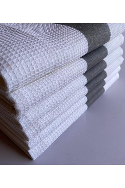 Gön Ev Tekstili 6 قطع قماش تجفيف أبيض بنمط الوافل 45x65 سم 100% قطن