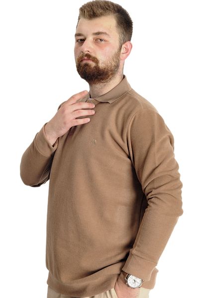 ModeXL Ανδρικό Polo Sweat - Μεγάλο Μέγεθος, Κέντημα Θεσσαλονίκης, Καφές με Γάλα 20440