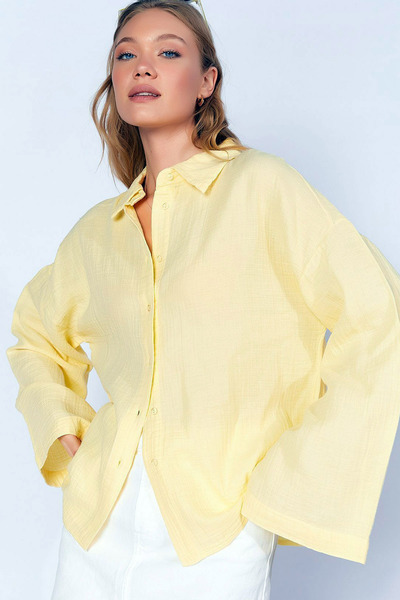 CoolLook Geniş Kol Detaylı Rahat Kesim Uzun Kollu Hava Alan Yumuşak Oversize ...