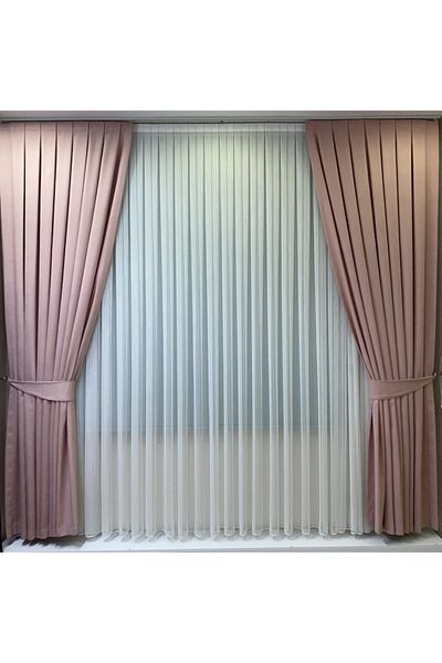 Fon Dünyası Powder Solid Color Background Curtain Pleated 1/3 Close Pleat Single Wing