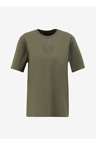 BROOKS BROTHERS Bisiklet Yaka Düz Haki Kadın T-Shirt Önü Nakışlı T-shirt