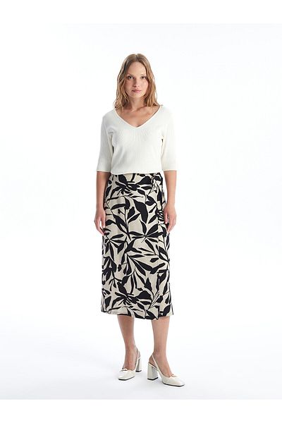 LC Waikiki Floral Λινό Μικτή Γυναικεία Φούστα με Ελαστική Μέση