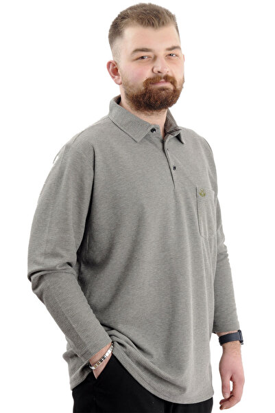 ModeXL Ανδρικό φούτερ - Mode XL, γιακάς πόλο, μακρυμάνικο, WAFFLE 23449, Χακί