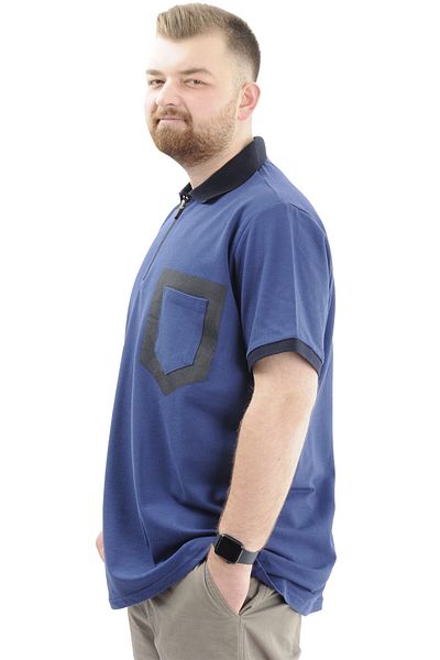 ModeXL Ανδρικό μπλουζάκι με φερμουάρ Polo Neck - Τσέπη, Indigo U24325