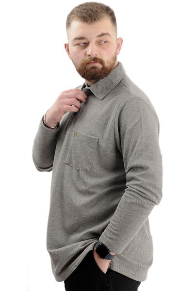 ModeXL Ανδρικό φούτερ - Mode XL, γιακάς πόλο, μακρυμάνικο, WAFFLE 23449, Χακί
