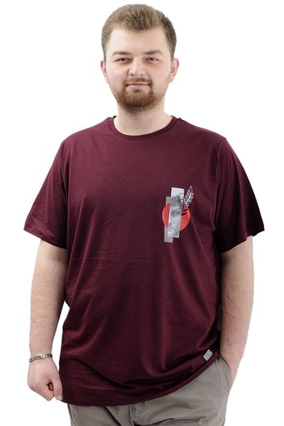 ModeXL Ανδρικό T-Shirt - Crew Neck, εμπριμέ LEAF U24069, δαμάσκηνο, μεγάλο μέγεθος